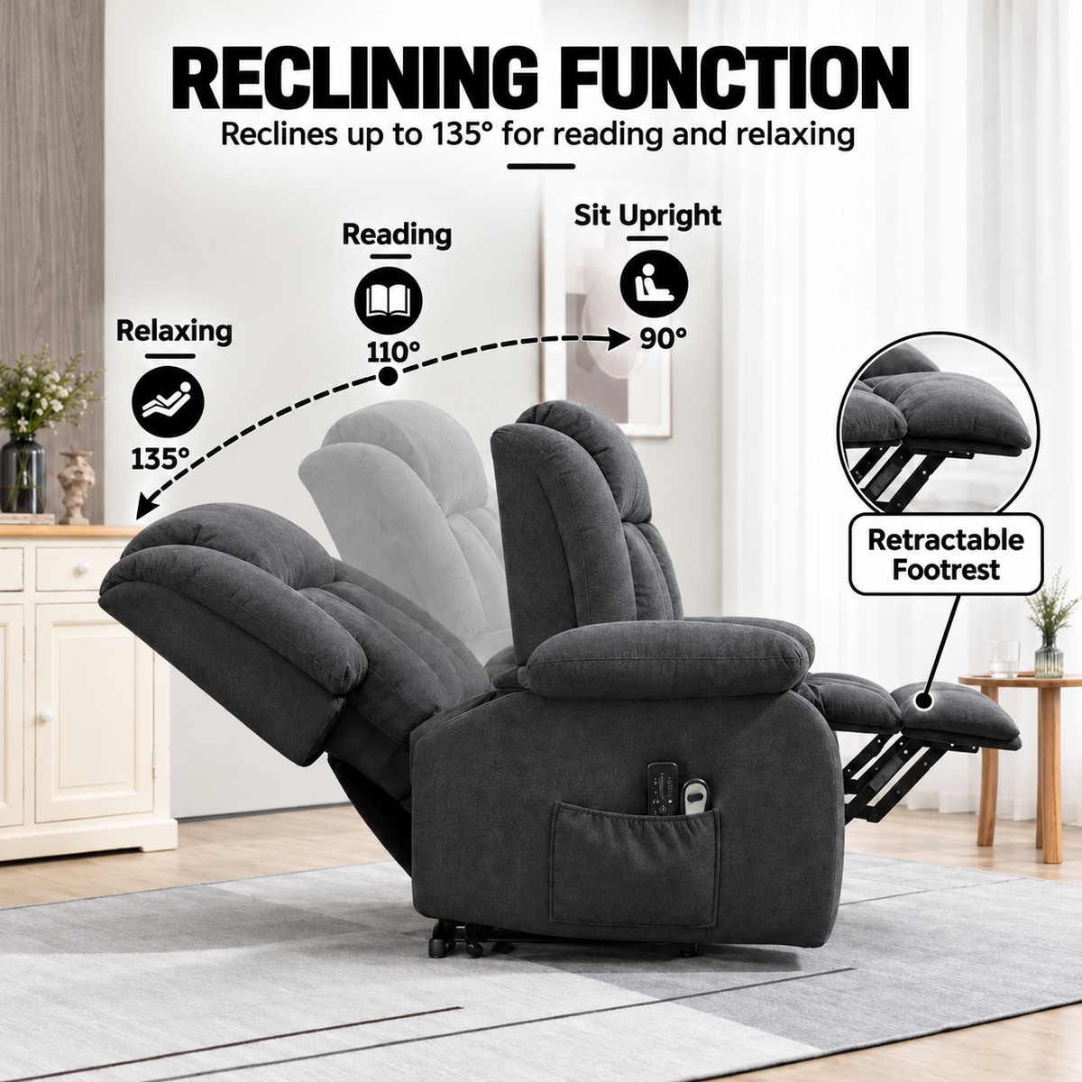 Electric Riser Recliner Chair with 8-Point Massage – Dark Grey — photo 3
