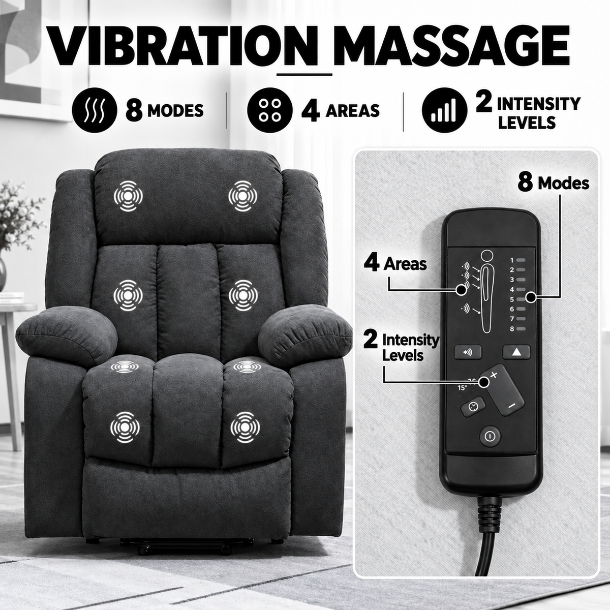 Electric Riser Recliner Chair with 8-Point Massage – Dark Grey — photo 4