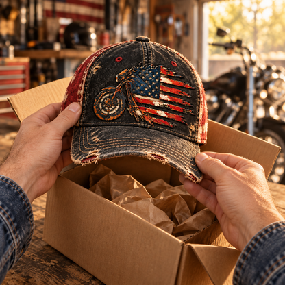 Nordspur | Vintage American Flag Motorcycle Baseball Cap – Distressed Retro Biker Hat — photo 2