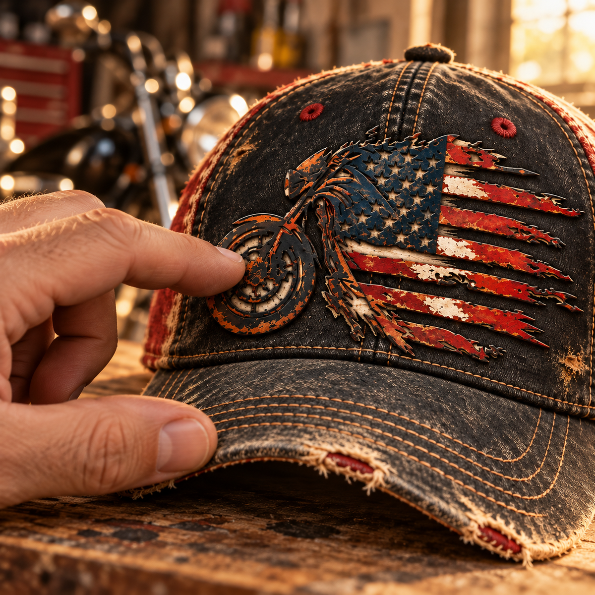 Nordspur | Vintage American Flag Motorcycle Baseball Cap – Distressed Retro Biker Hat — photo 3