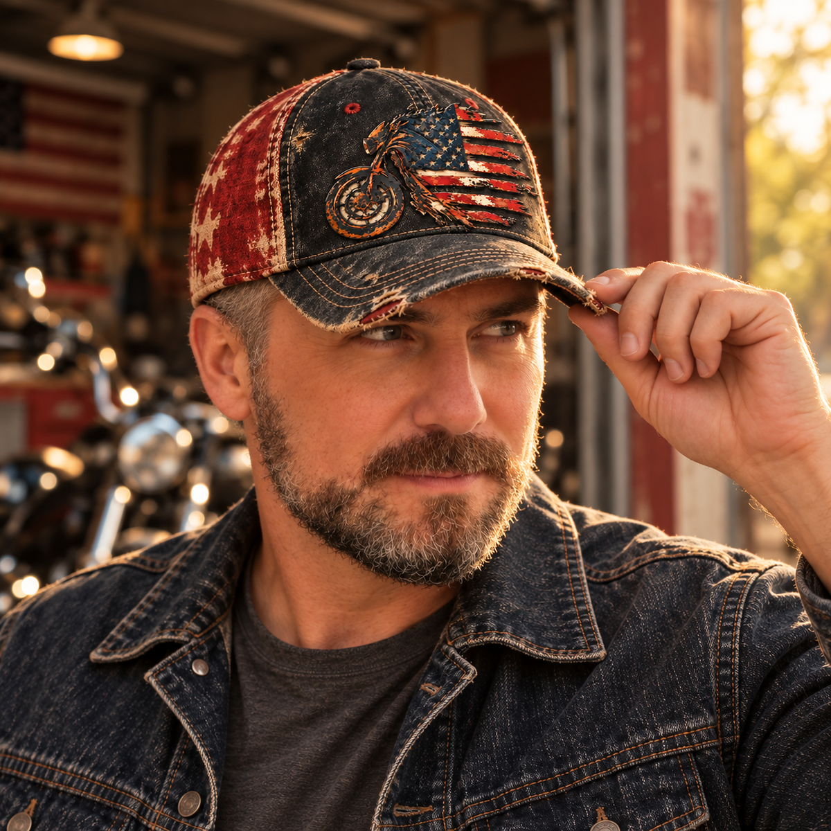 Nordspur | Vintage American Flag Motorcycle Baseball Cap – Distressed Retro Biker Hat — photo 4