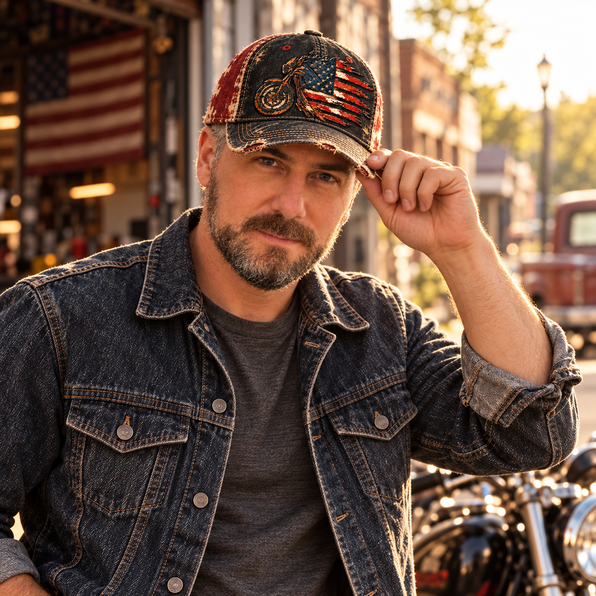 Nordspur | Vintage American Flag Motorcycle Baseball Cap – Distressed Retro Biker Hat — photo 5