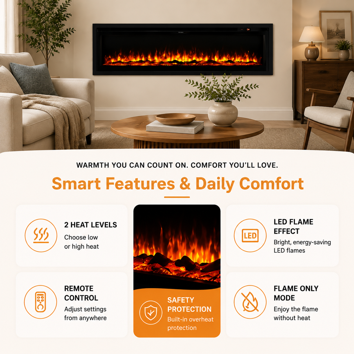 40/50/60 Inch Electric Fire with 12 Flame Colours & Remote Control — photo 5