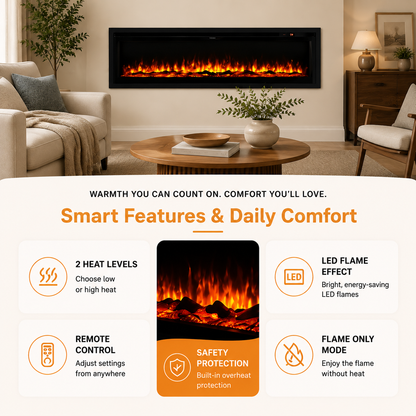 40/50/60 Inch Electric Fire with 12 Flame Colours & Remote Control — photo 5