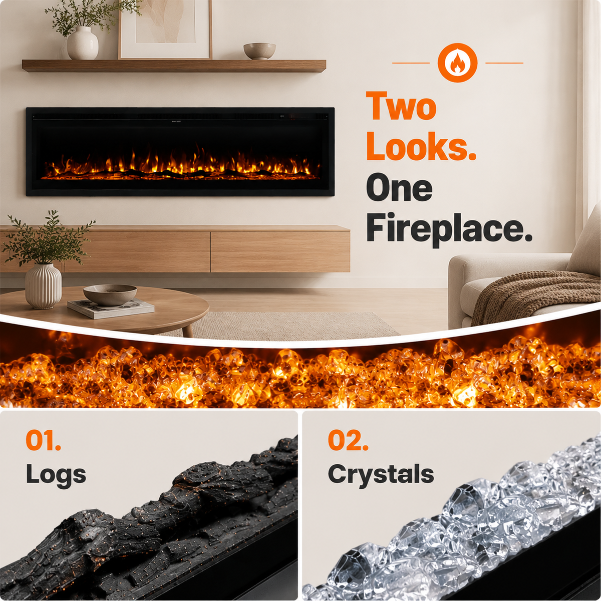 40/50/60 Inch Electric Fire with 12 Flame Colours & Remote Control — photo 7