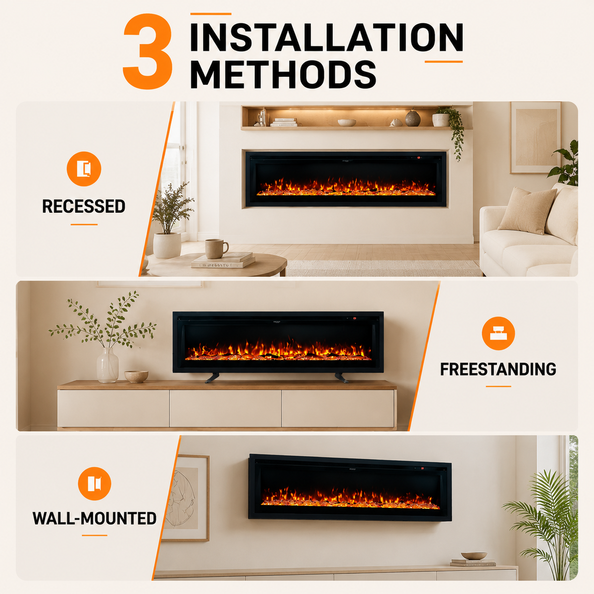 40/50/60 Inch Electric Fire with 12 Flame Colours & Remote Control — photo 8