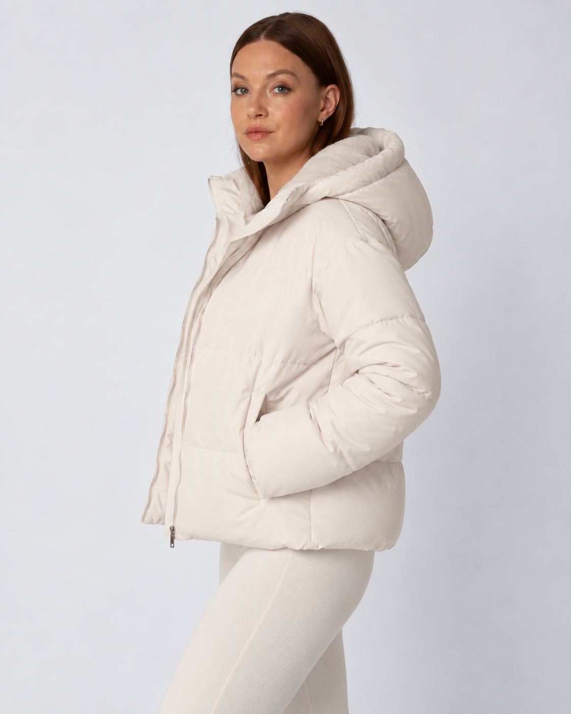 Women's Cropped Padded Puffer Jacket with Detachable Hood and Fleece Lining — photo 3