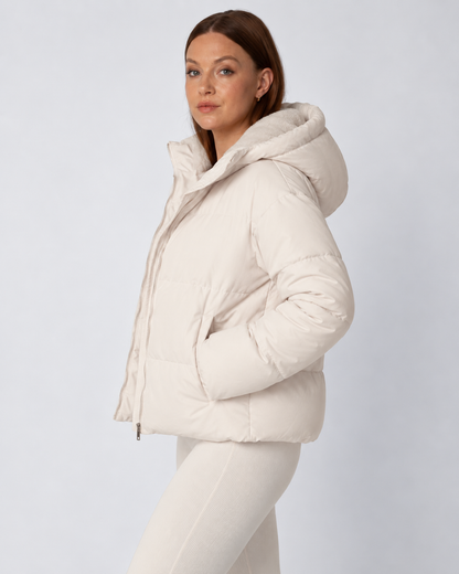 Women's Cropped Padded Puffer Jacket with Detachable Hood and Fleece Lining — photo 3