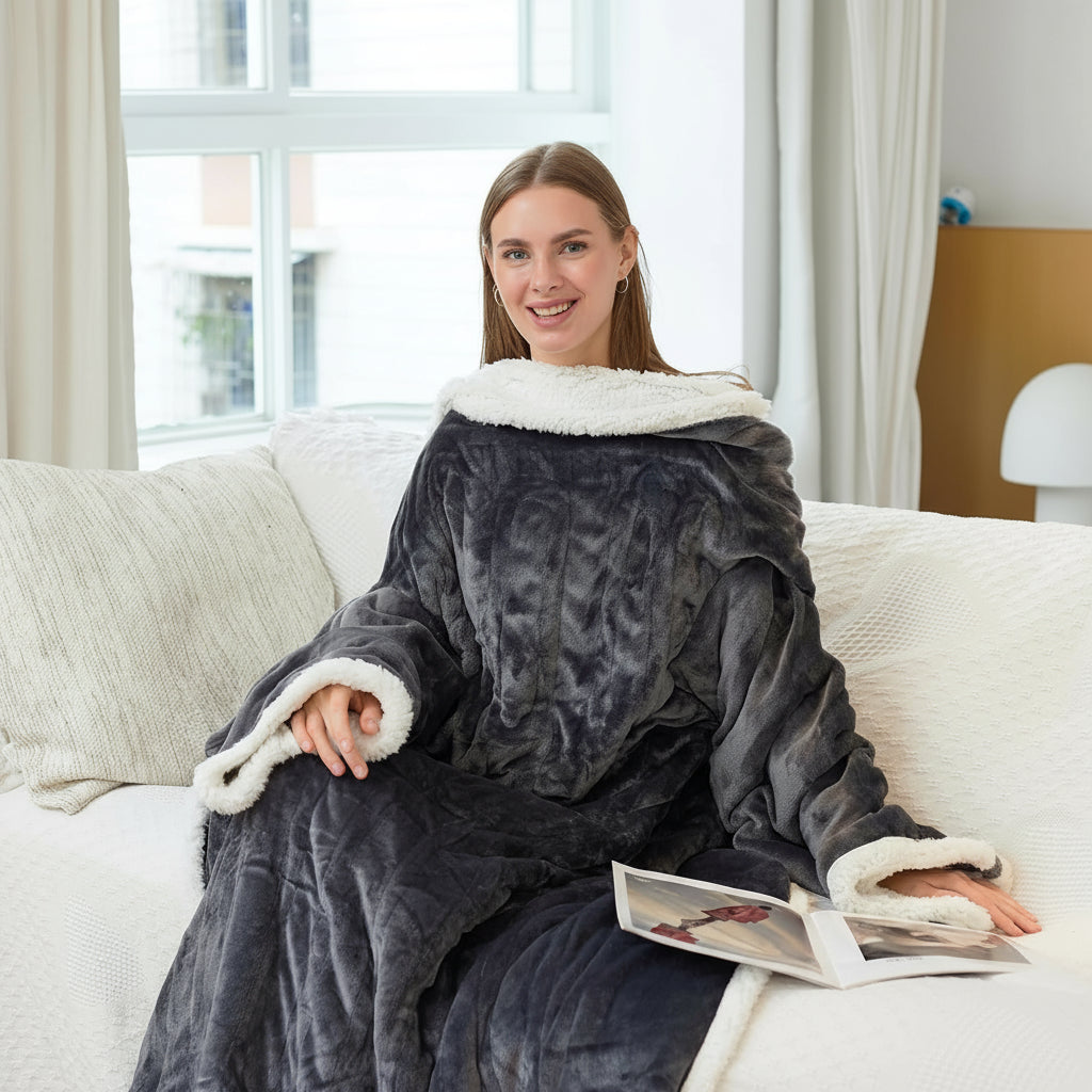 Wearable Electric Heated Blanket with Sherpa Fleece Lining, Sleeves & 6 Heat Settings — photo 2