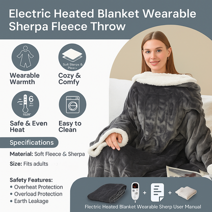 Wearable Electric Heated Blanket with Sherpa Fleece Lining, Sleeves & 6 Heat Settings — photo 7