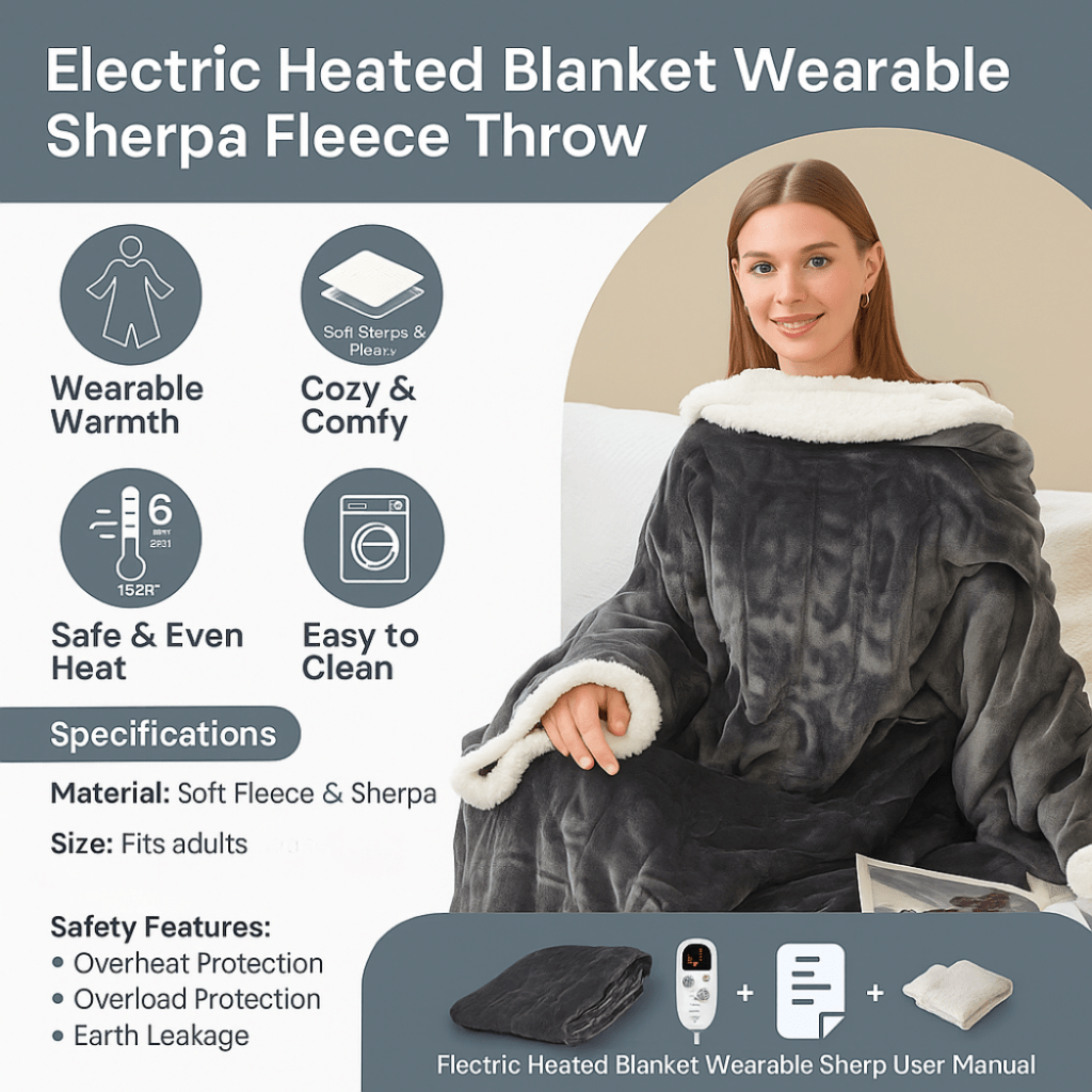 Electric Heated Blanket Wearable Sherpa Fleece Throw for Adults — photo 6