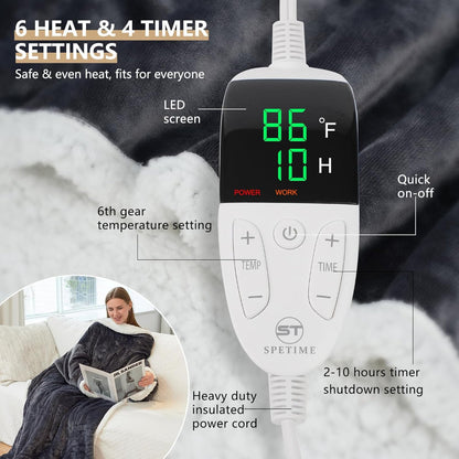 Wearable Electric Heated Blanket with Sherpa Fleece Lining, Sleeves & 6 Heat Settings — photo 6