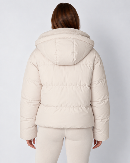 Women's Cropped Padded Puffer Jacket with Detachable Hood and Fleece Lining — photo 4