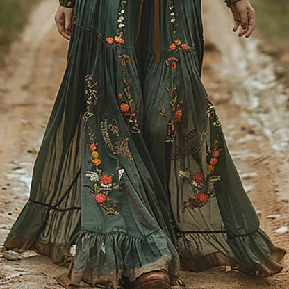 Women's Embroidered Boho Maxi Dress with Sheer Sleeves for Evening — photo 2