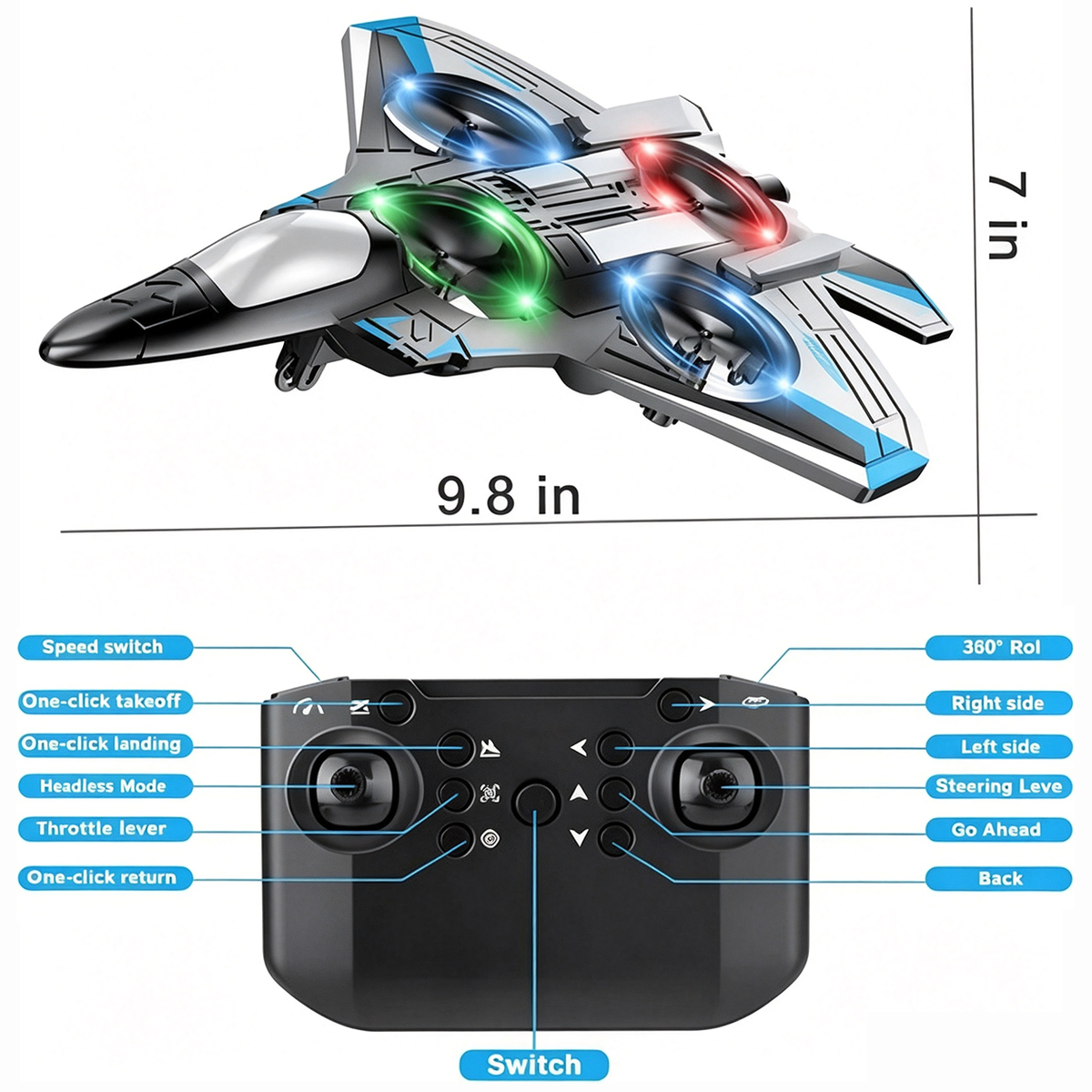 Remote-Controlled Flying Toy Jet with 360-Degree Loops and LED Lights, Shockproof — photo 8