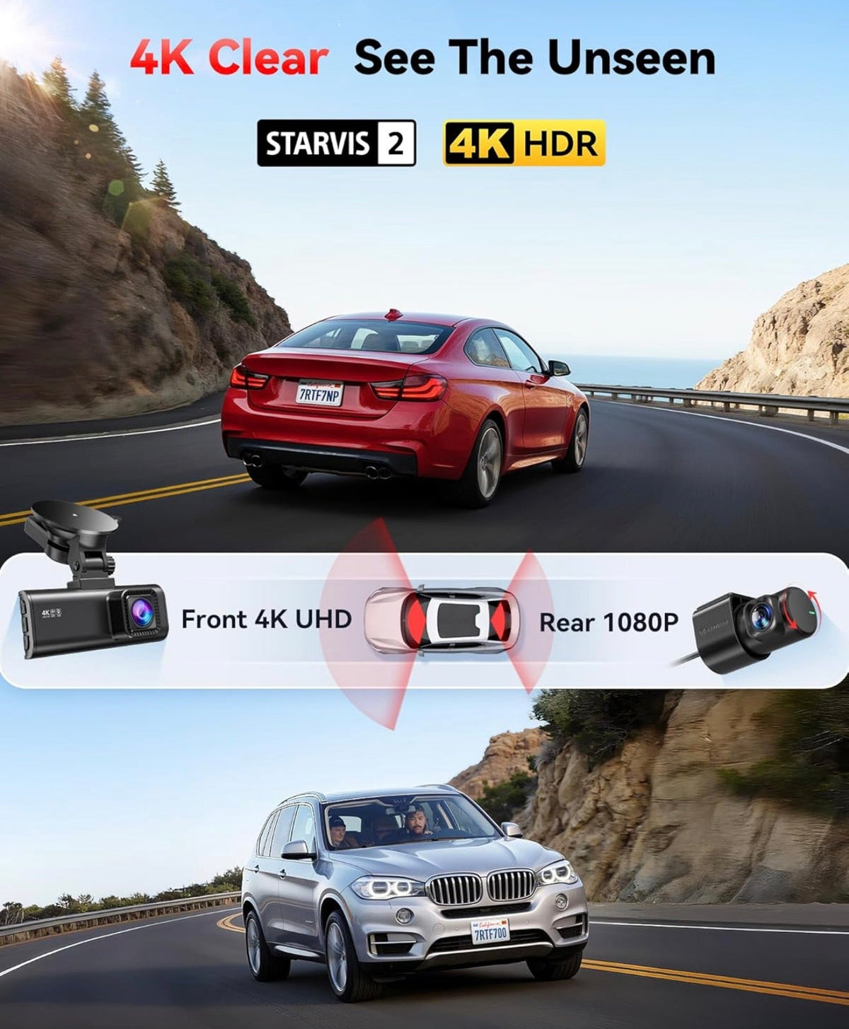 4K Dash Cam Front & Rear — Night Vision, 5.8GHz Wi-Fi, GPS, 128GB Included — photo 2