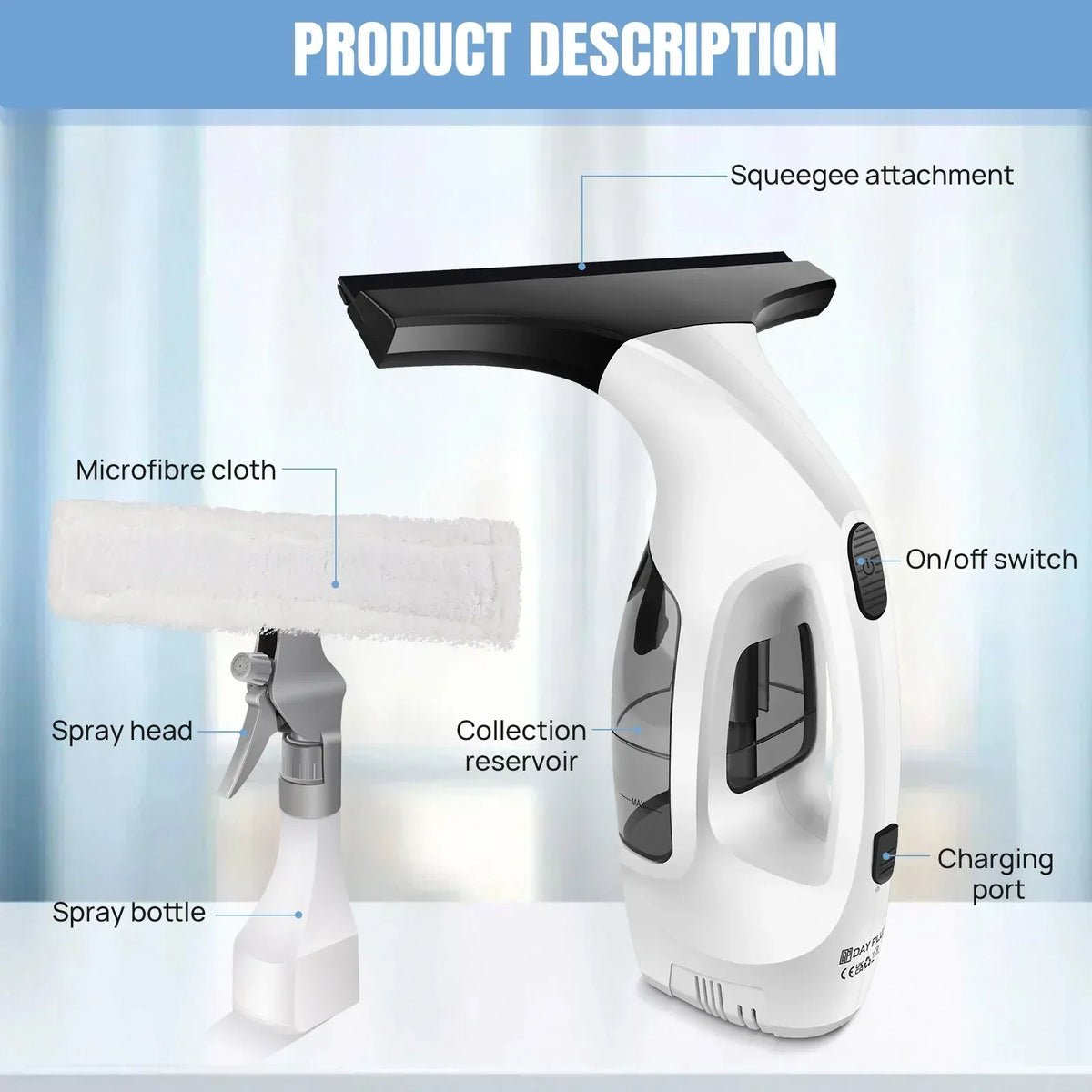 Handheld Electric Window Cleaner and Vacuum Mop - Portable 2-in-1 Glass Squeegee with Water Spray and Suction for Household and Outdoor Use - Unisex — photo 2