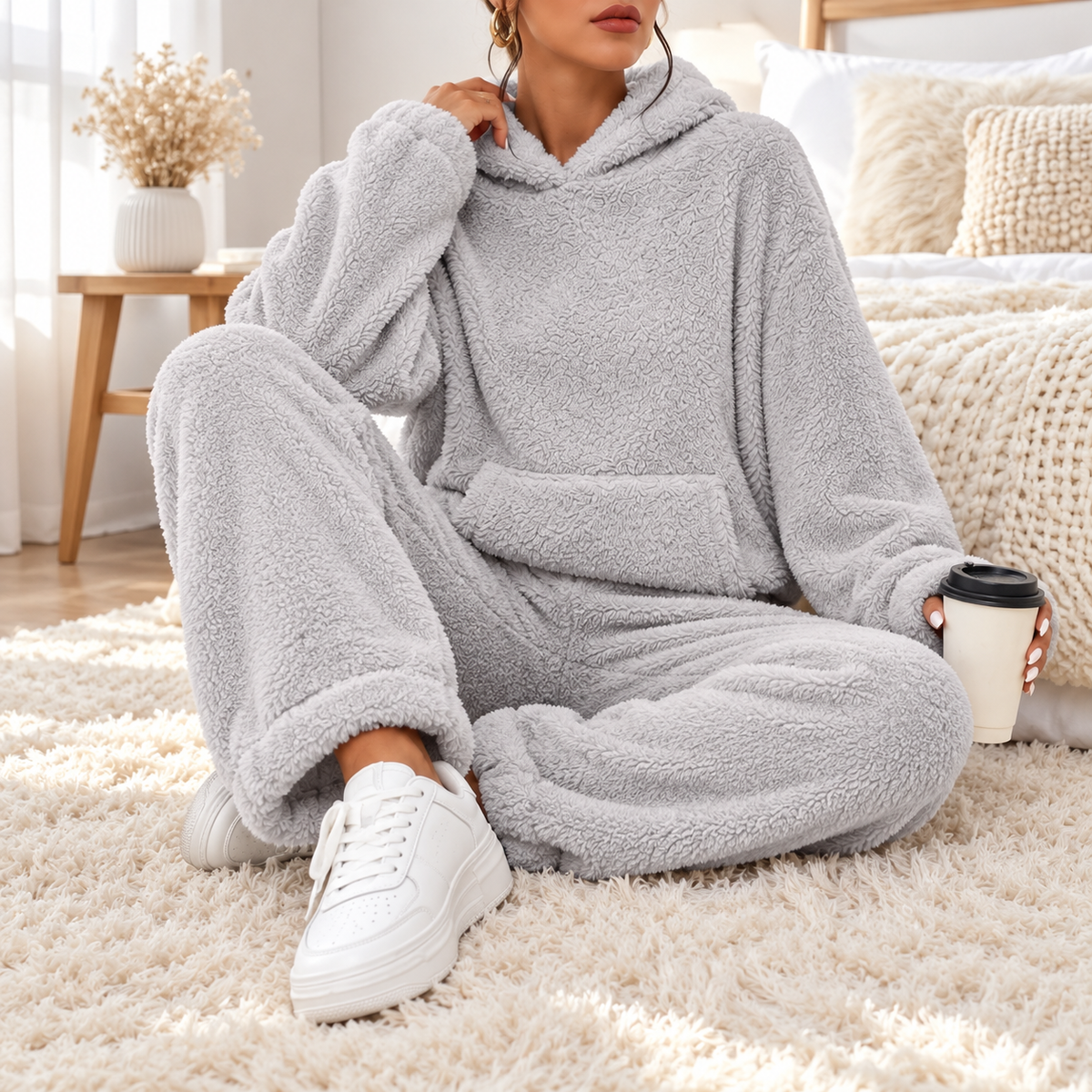 Hooded Loungewear Ultra Comfortable Teddy Pajama Set — photo 8