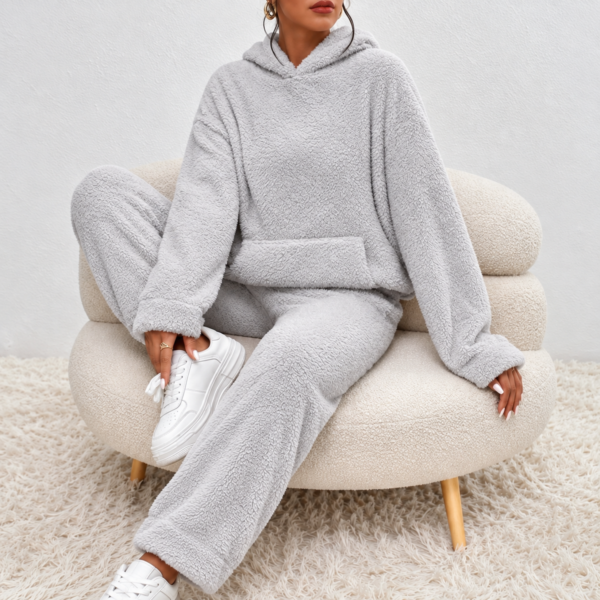 Hooded Loungewear Ultra Comfortable Teddy Pajama Set — photo 6