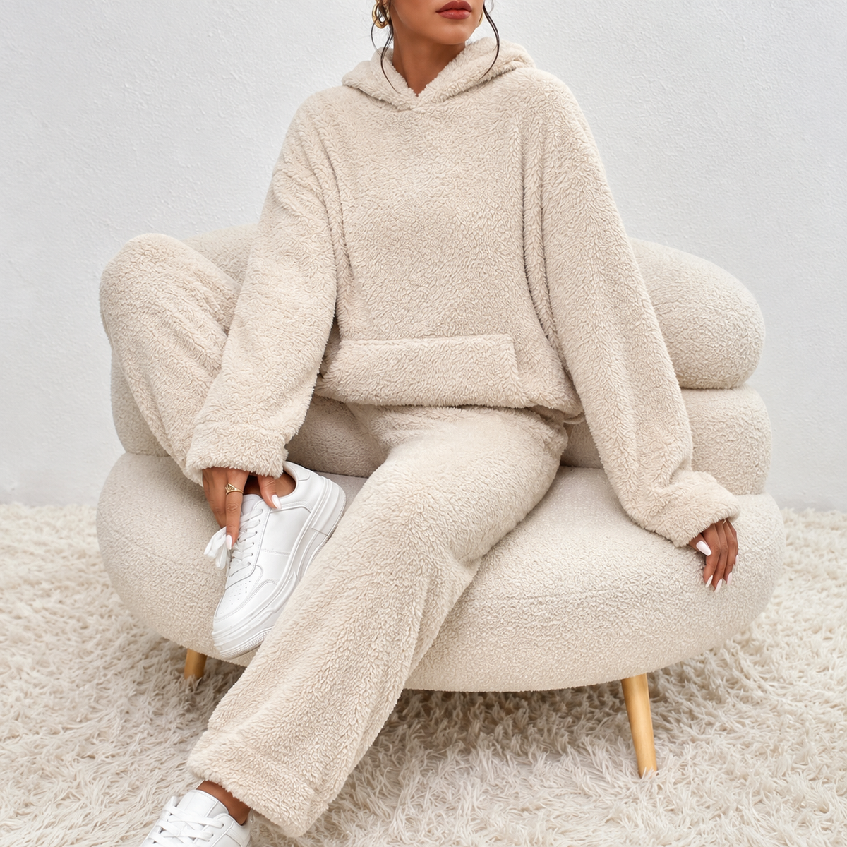 Hooded Loungewear Ultra Comfortable Teddy Pajama Set — photo 3