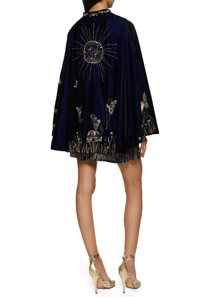 Midnight Blue Beaded Mini Dress with Gold Night-Sky Details — photo 10