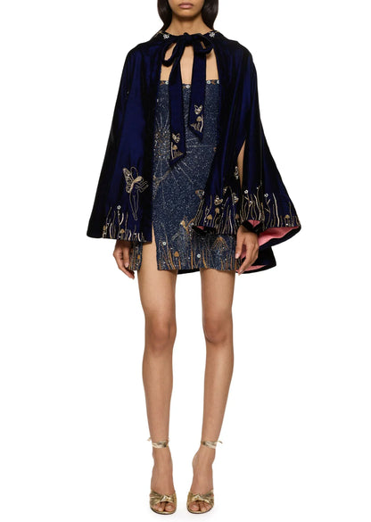 Midnight Blue Beaded Mini Dress with Gold Night-Sky Details — photo 9