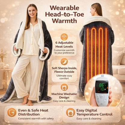 Electric Heated Blanket Wearable Sherpa Fleece Throw for Adults — photo 2