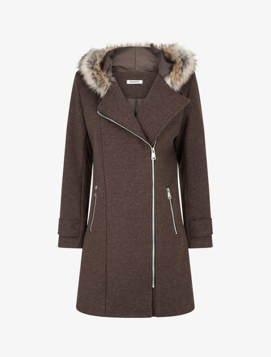 Nordspur | Long Hooded Coat with Fur - Chocolate — photo 1