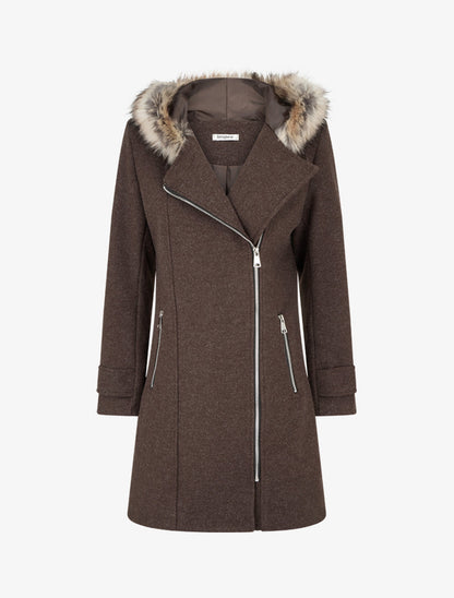 Nordspur | Long Hooded Coat with Fur - Chocolate — photo 1