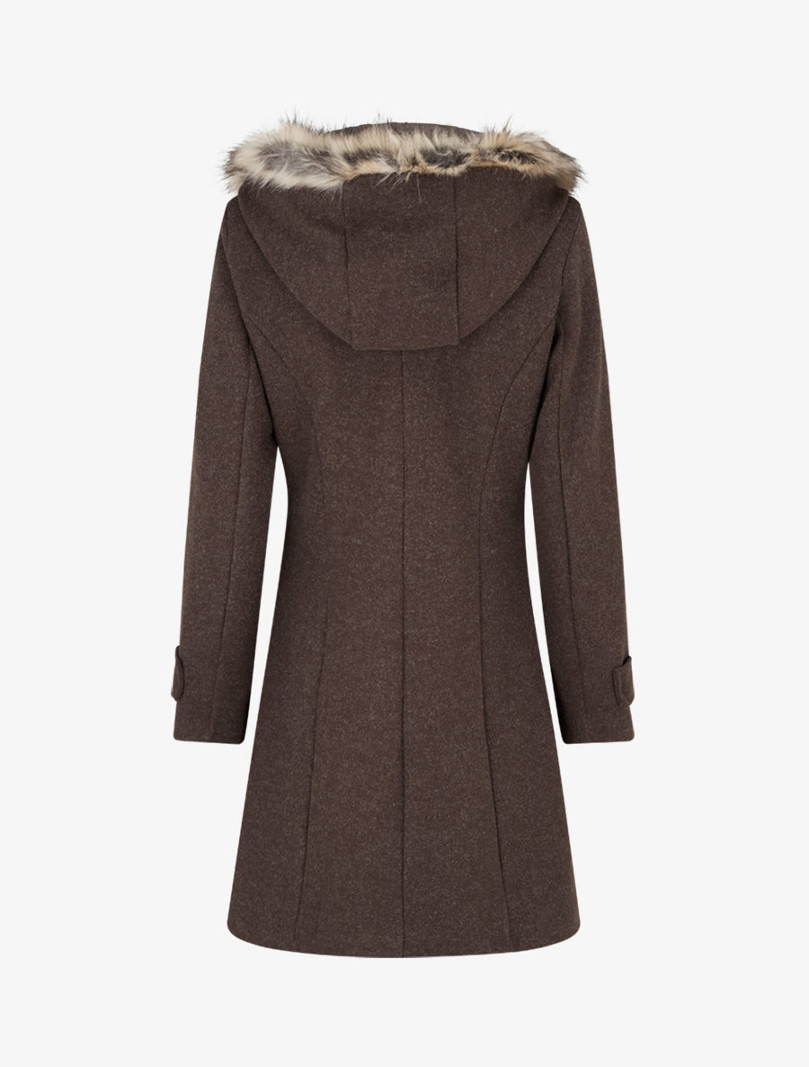 Nordspur | Long Hooded Coat with Fur - Chocolate — photo 2