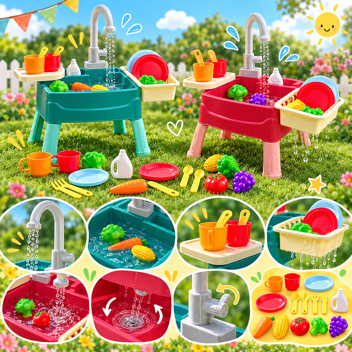 Kids Sink Playset Accessories Indoor Outdoor Pretend Toy — photo 4