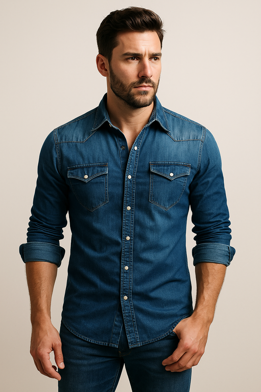 Men's Denim Rugged Casual Shirt with Long Sleeves — photo 2