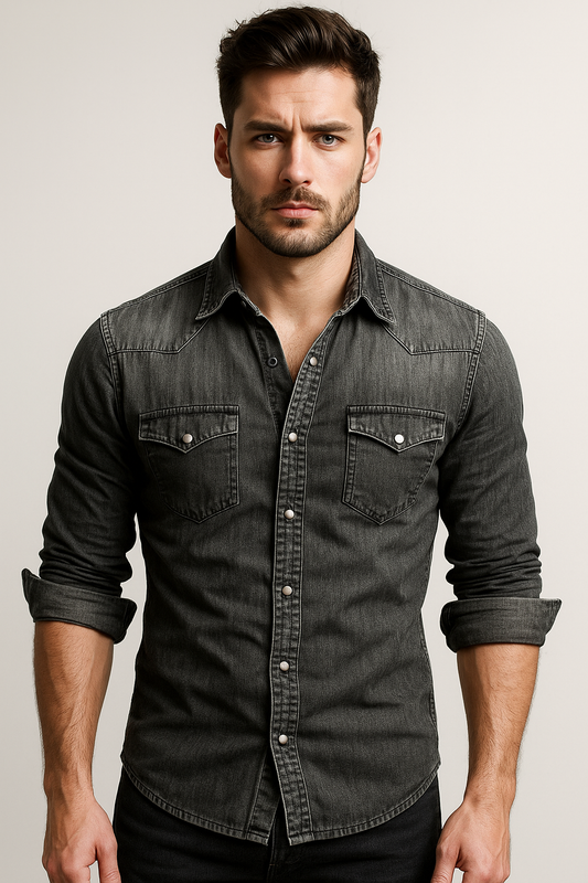 Men's Denim Rugged Casual Shirt with Long Sleeves — photo 3