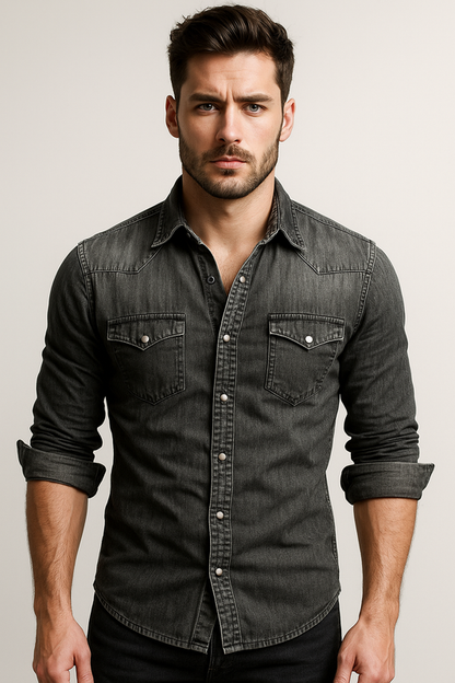 Men's Denim Rugged Casual Shirt with Long Sleeves — photo 3