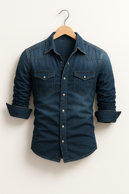 Men's Denim Rugged Casual Shirt with Long Sleeves — photo 5