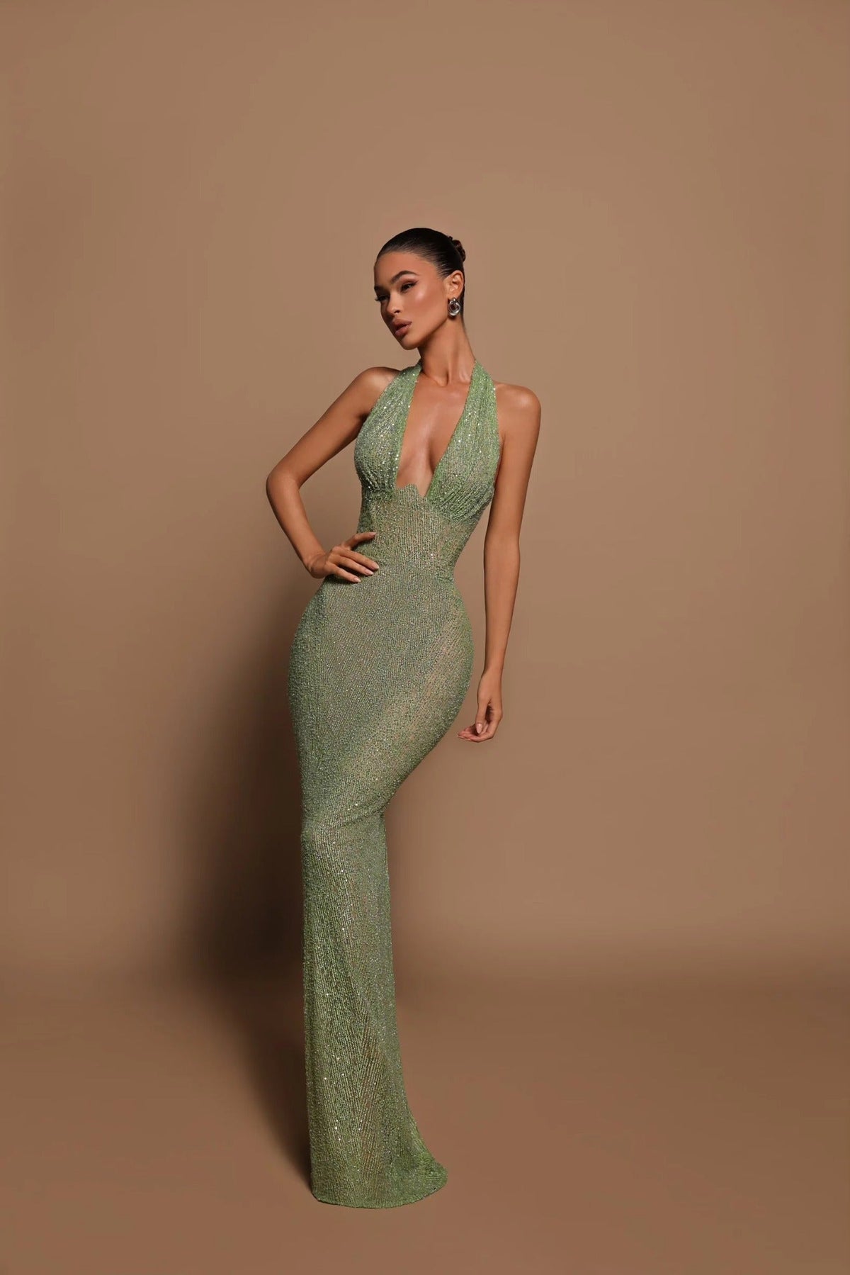 Women's Glitter Halter Neck Fitted Maxi Dress | Sparkling Evening Party Gown for Formal Occasions and Special Events — photo 3