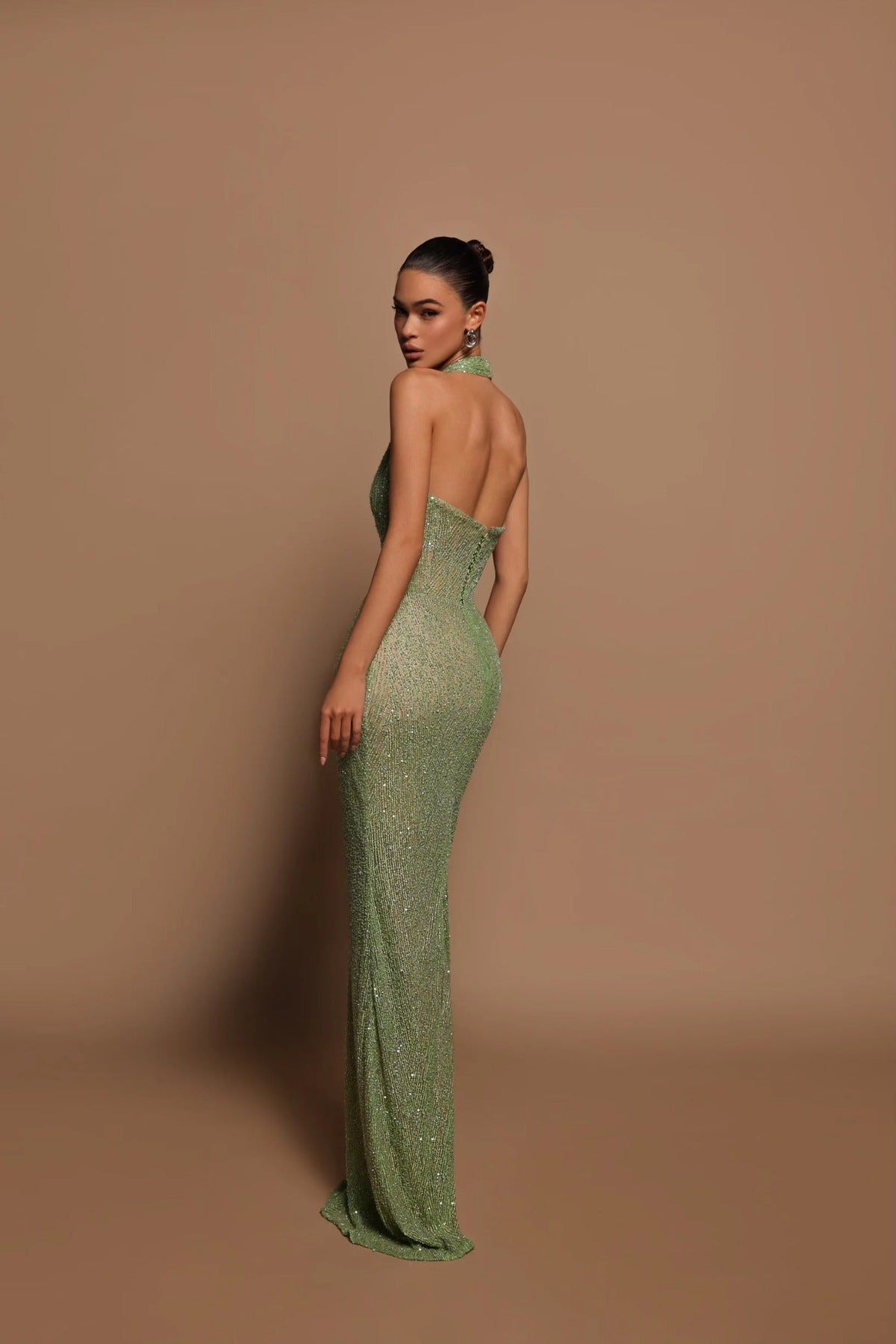 Women's Glitter Halter Neck Fitted Maxi Dress | Sparkling Evening Party Gown for Formal Occasions and Special Events — photo 2