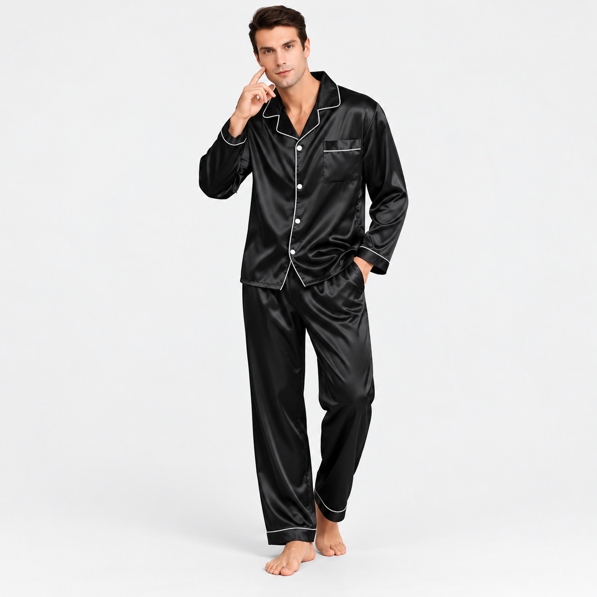 Men's Pajamas Long Sleeve Pajama Set | Elastic Waistband Pants — photo 3