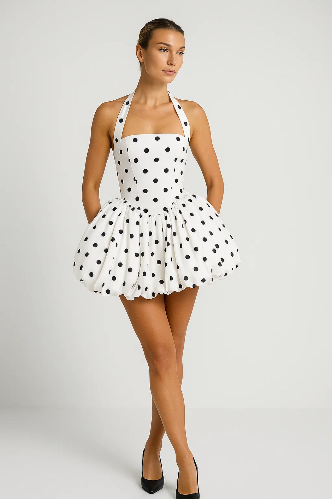 Halterneck Mini Dress with Voluminous Skirt | Vintage Style Party Dress for Women | Fit and Flare Sleeveless Occasion Wear — photo 1