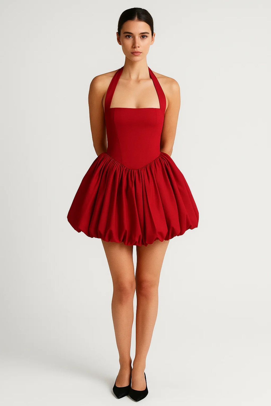 Halterneck Mini Dress with Voluminous Skirt | Vintage Style Party Dress for Women | Fit and Flare Sleeveless Occasion Wear — photo 5