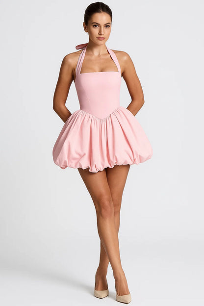 Halterneck Mini Dress with Voluminous Skirt | Vintage Style Party Dress for Women | Fit and Flare Sleeveless Occasion Wear — photo 7