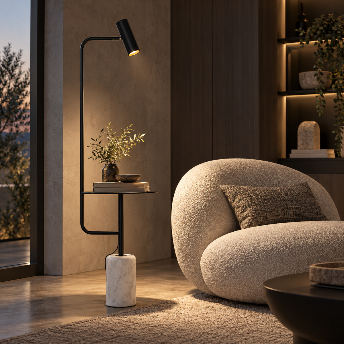 Modern Floor Lamp with Side Table for Bedroom Accent Lighting — photo 1
