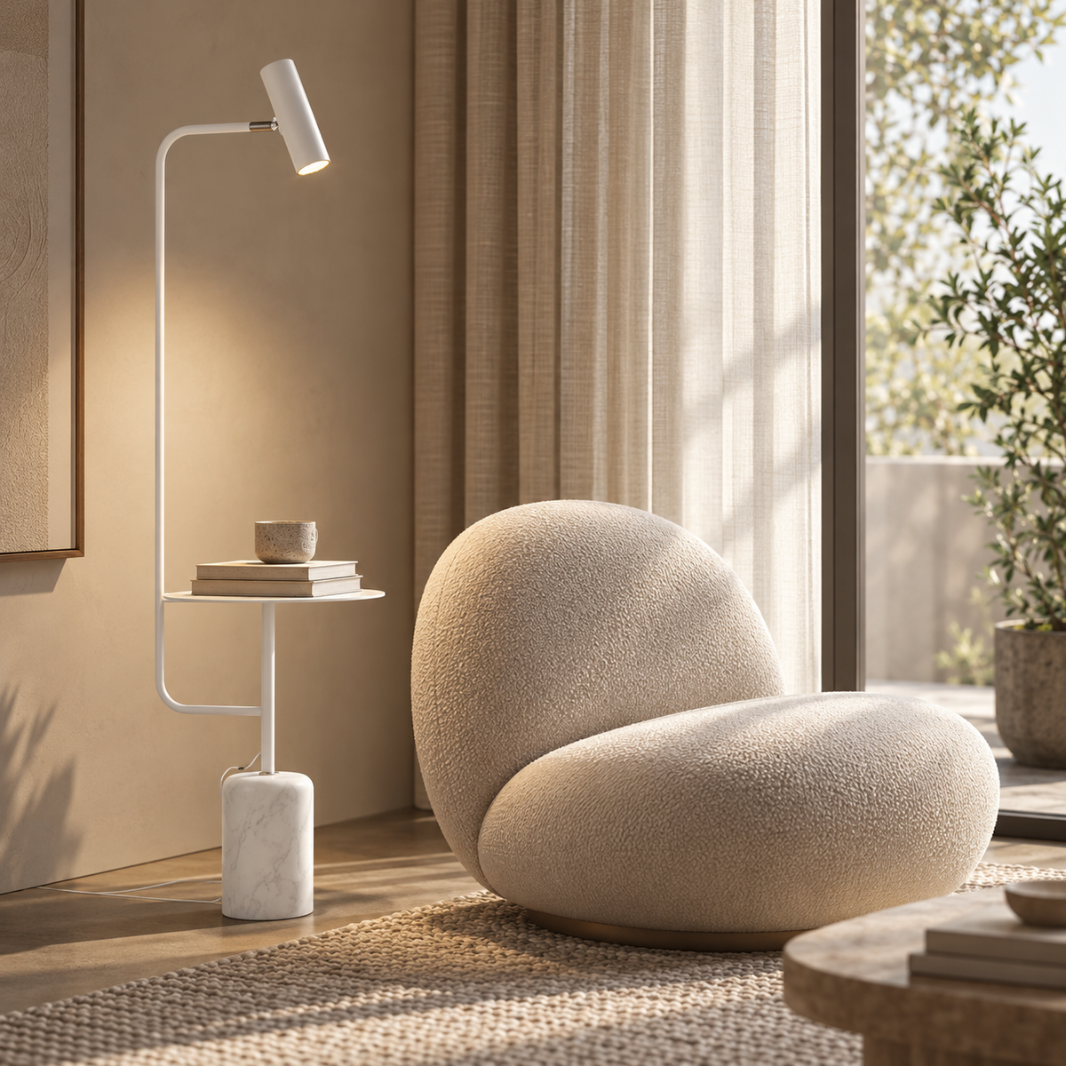 Modern Floor Lamp with Side Table for Bedroom Accent Lighting — photo 6