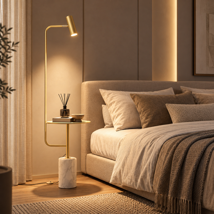 Modern Floor Lamp with Side Table for Bedroom Accent Lighting — photo 7