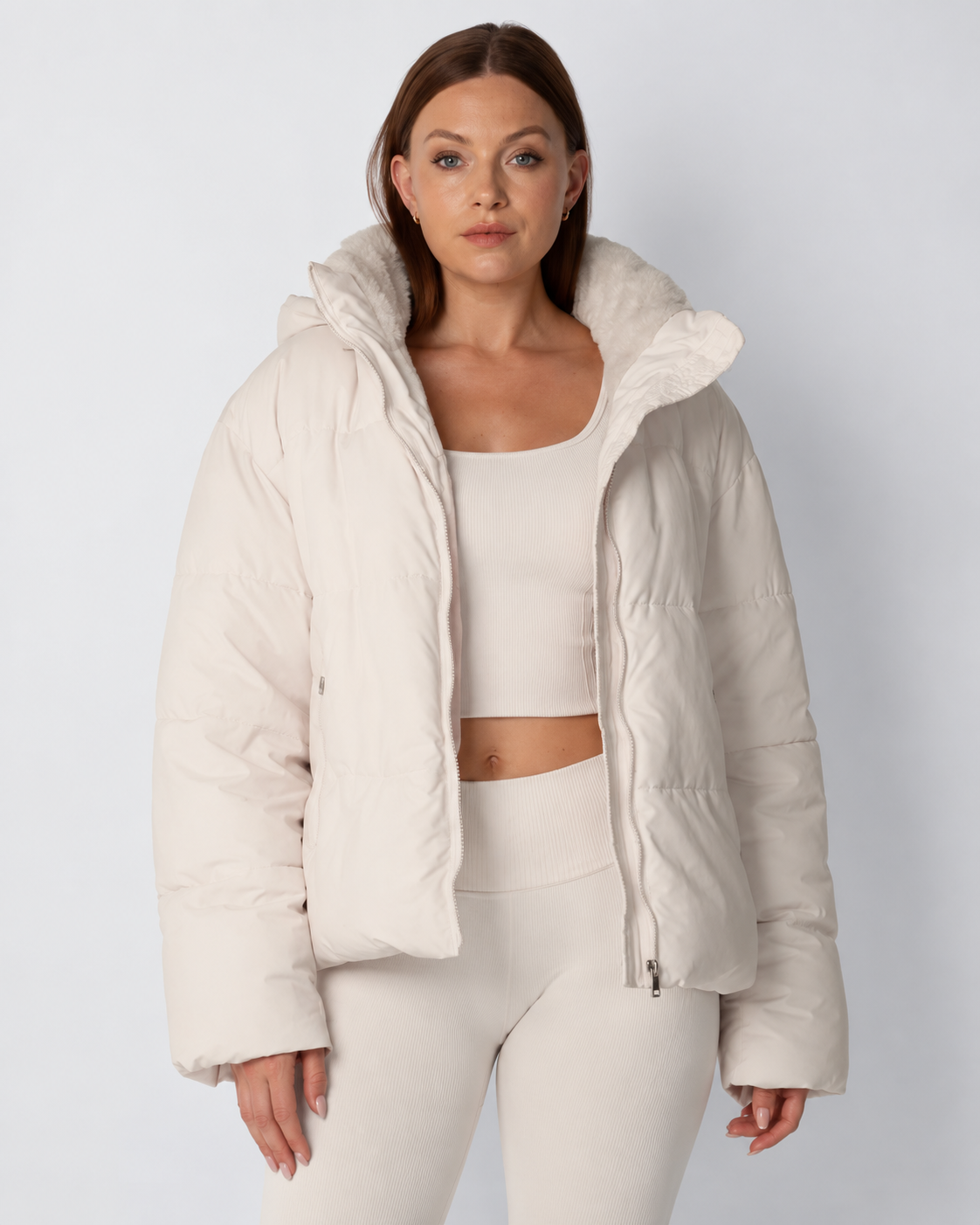 Women's Cropped Padded Puffer Jacket with Detachable Hood and Fleece Lining — photo 1