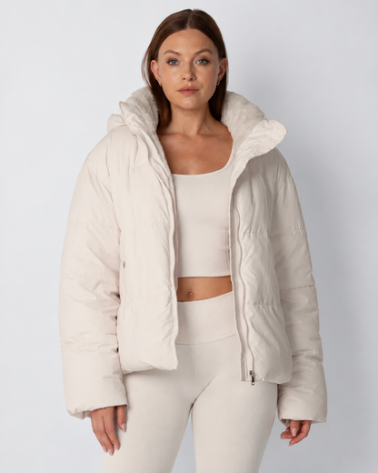 Women's Cropped Padded Puffer Jacket with Detachable Hood and Fleece Lining — photo 1