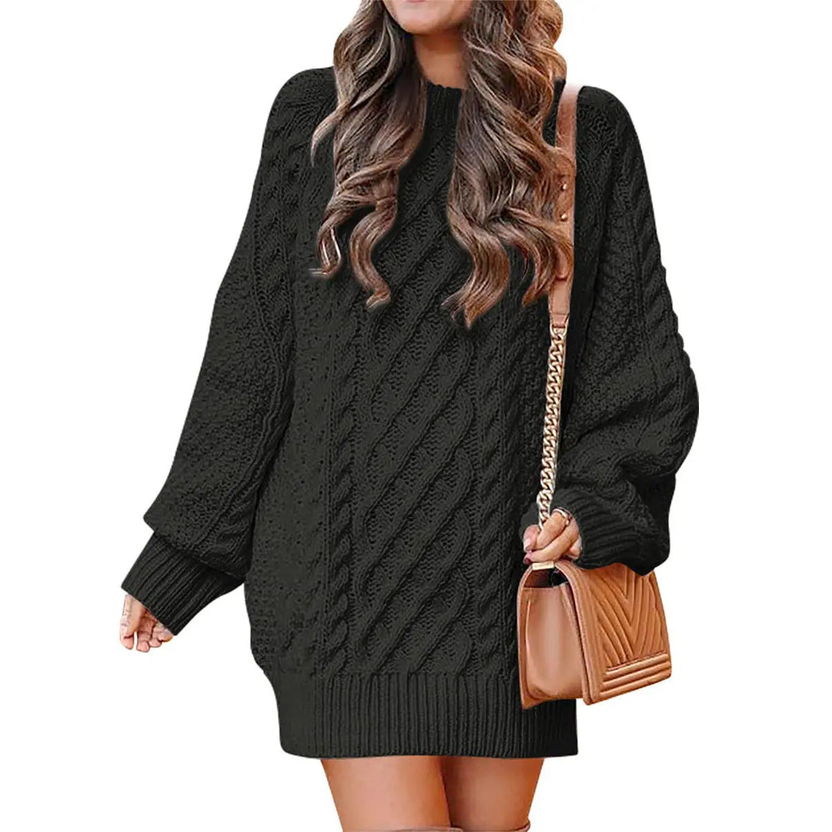 Women's Cable Knit Sweater Dress – Long Sleeve Oversized Knit Mini Dress — photo 10