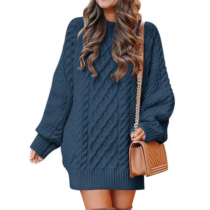 Women's Cable Knit Sweater Dress – Long Sleeve Oversized Knit Mini Dress — photo 12