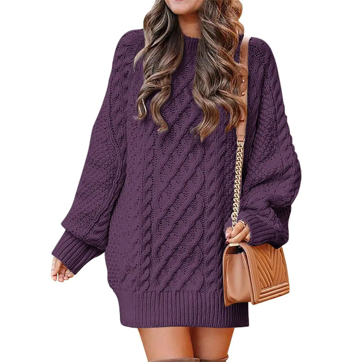 Women's Cable Knit Sweater Dress – Long Sleeve Oversized Knit Mini Dress — photo 17