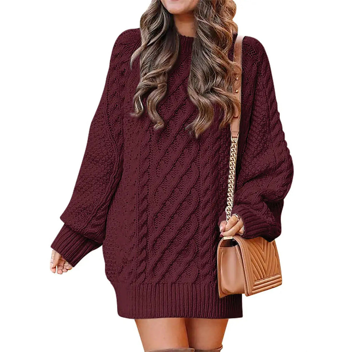 Women's Cable Knit Sweater Dress – Long Sleeve Oversized Knit Mini Dress — photo 13